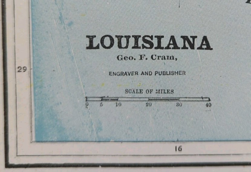 Vintage 1893 LOUISIANA Map 14″x10″ Old Antique Original LAFAYETTE LAKE CHARLES
