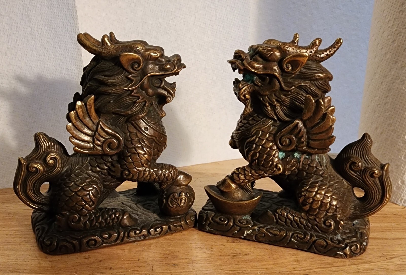 Antique Auth China Kylin Kirin Chi-Lin Kilin Qilin Statue Pair Signed