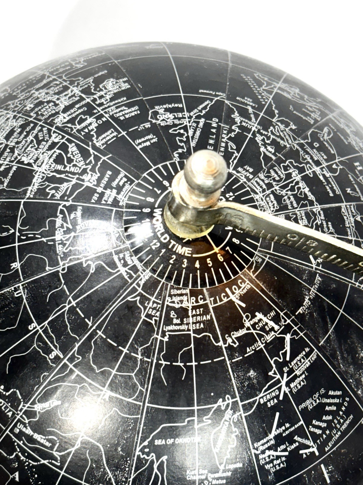 8” Globe Black Silver Earth Stand Base Metal Vintage Style (12” Tall)