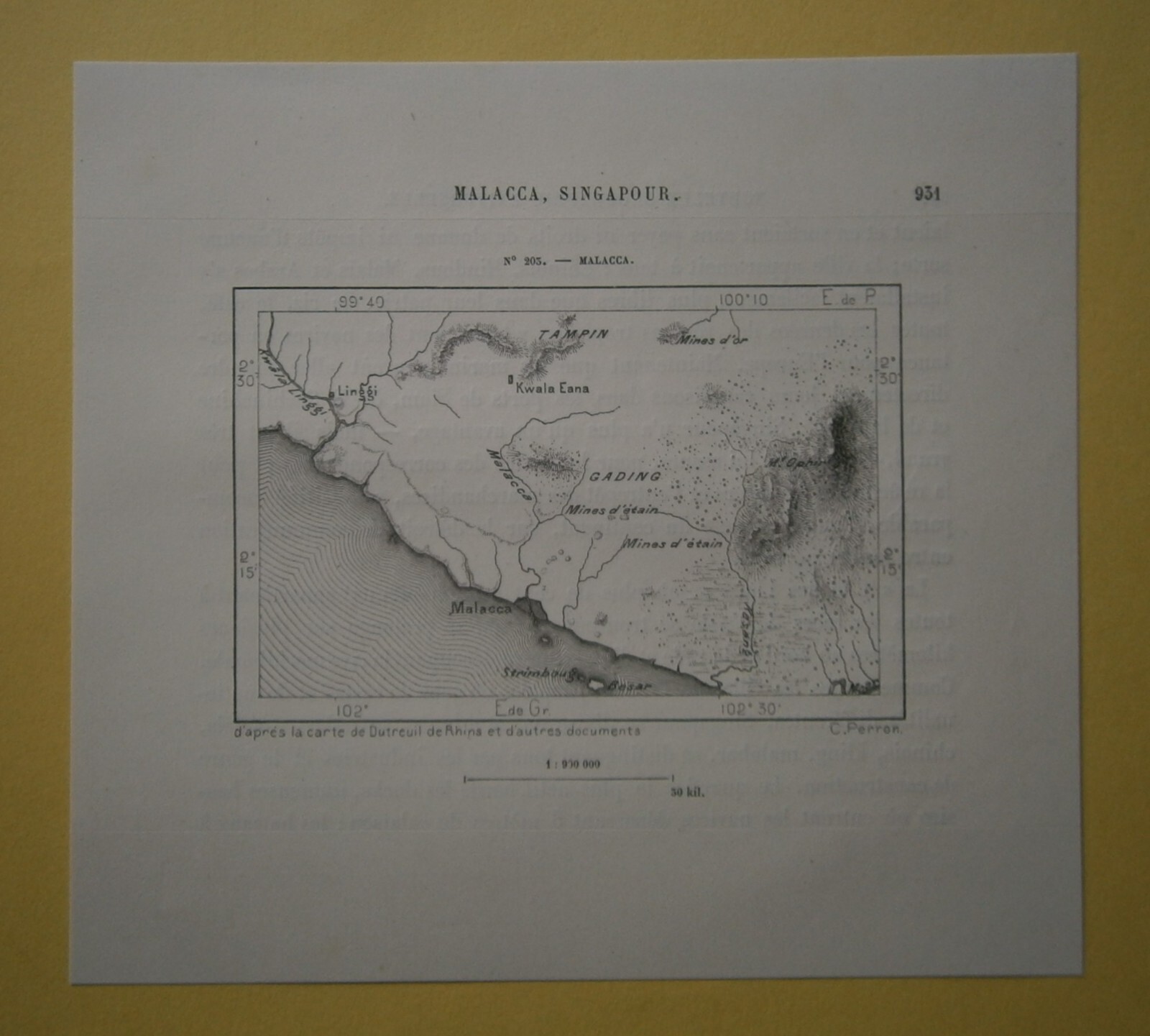 1883 Perron map MALACCA / MELAKA, MALAYSIA, #203