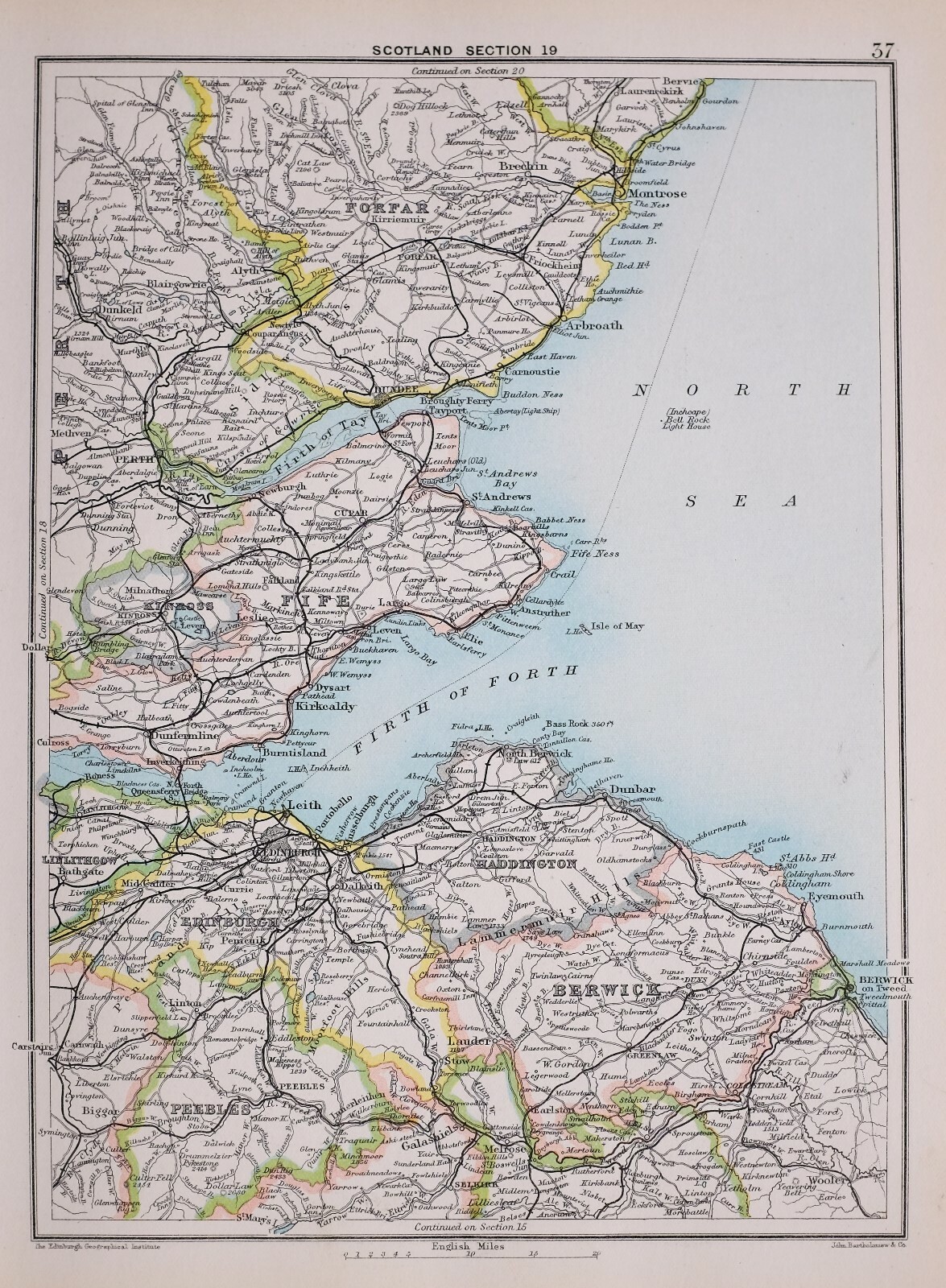 1894 MAP EAST SCOTLAND BERWICK EDINBURGH HADDINGTON FIFE FORFAR DUNDEE PERTH