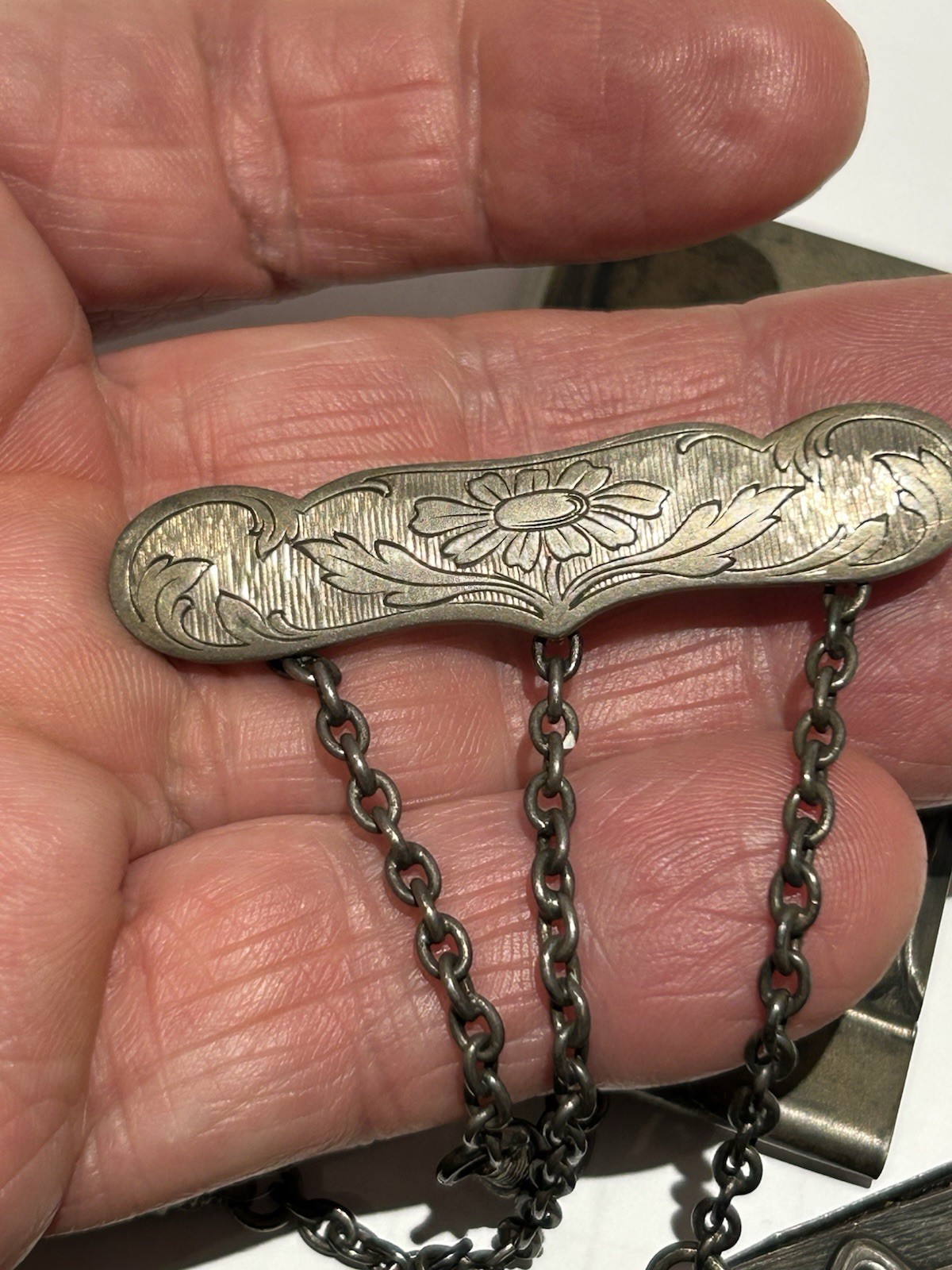 FINE VICTORIAN SOLID 800 SILVER ART NOUVEAU CHATELAINE GERMAN SIGNED EXCELLENT