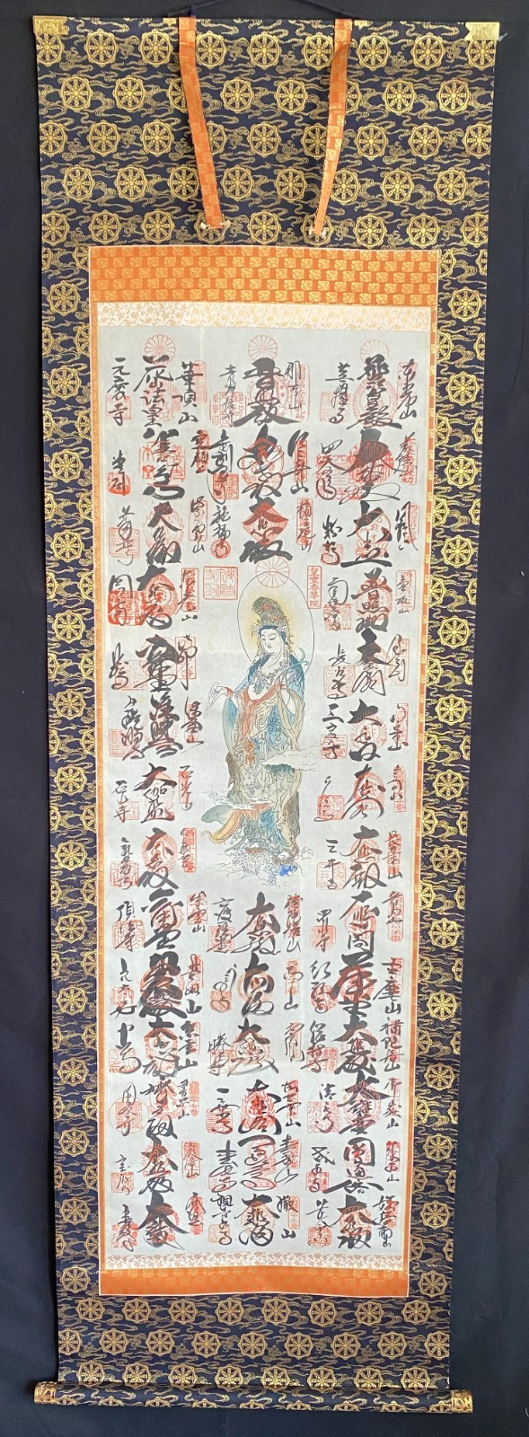 Japanese Hanging Scroll “Temple stamp” Art Print Kakejiku Wall Scroll 187x57cm