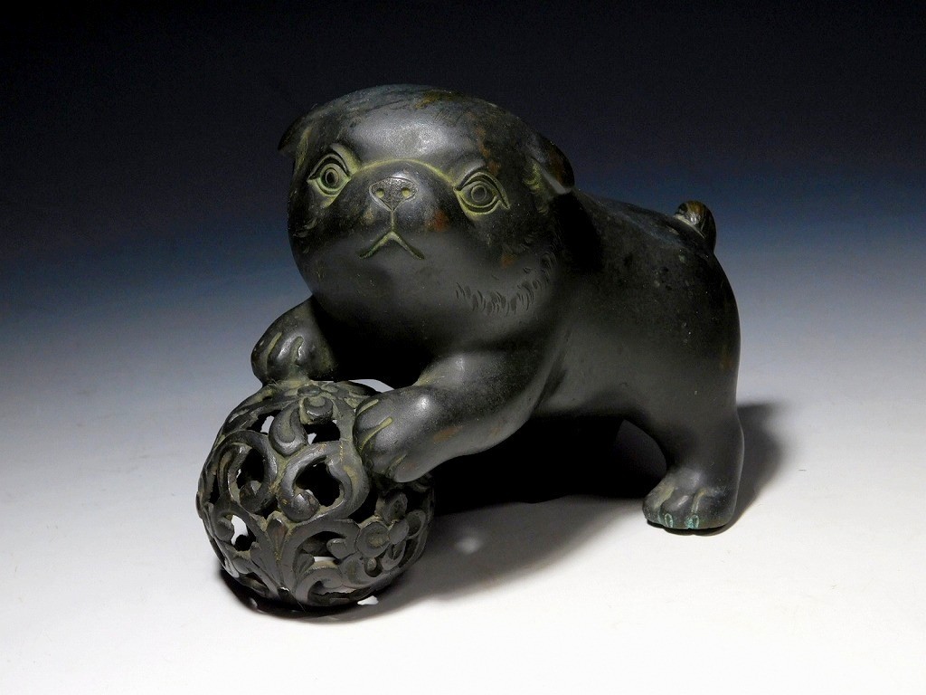 Very Cute Puppy Dog Okimono Great Bronze Statue Meiji era Japan Antique Art