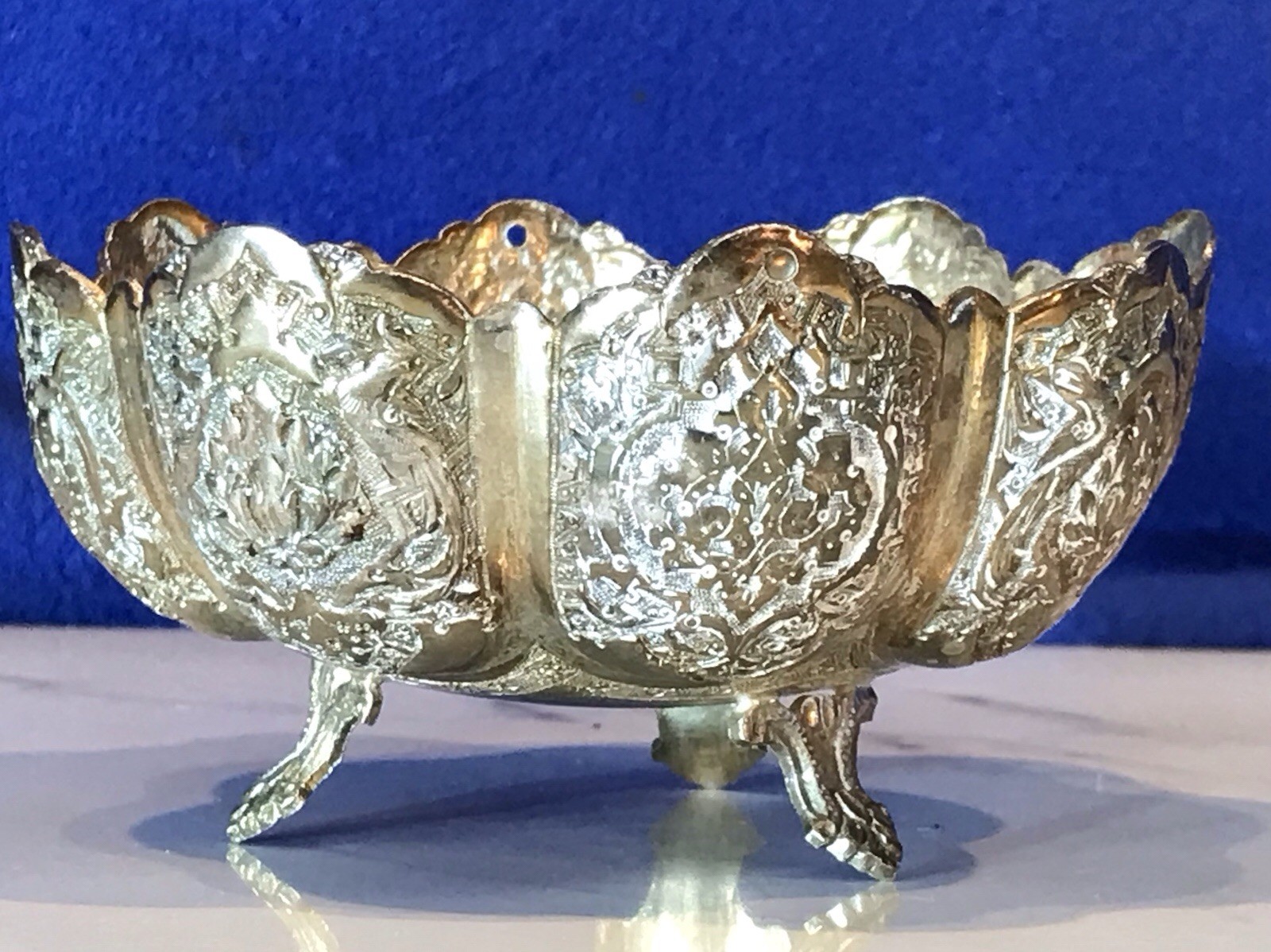 Vintage Hand Engraved Middle Eastern Bowl,84 SOLID Silver 122.79 grams