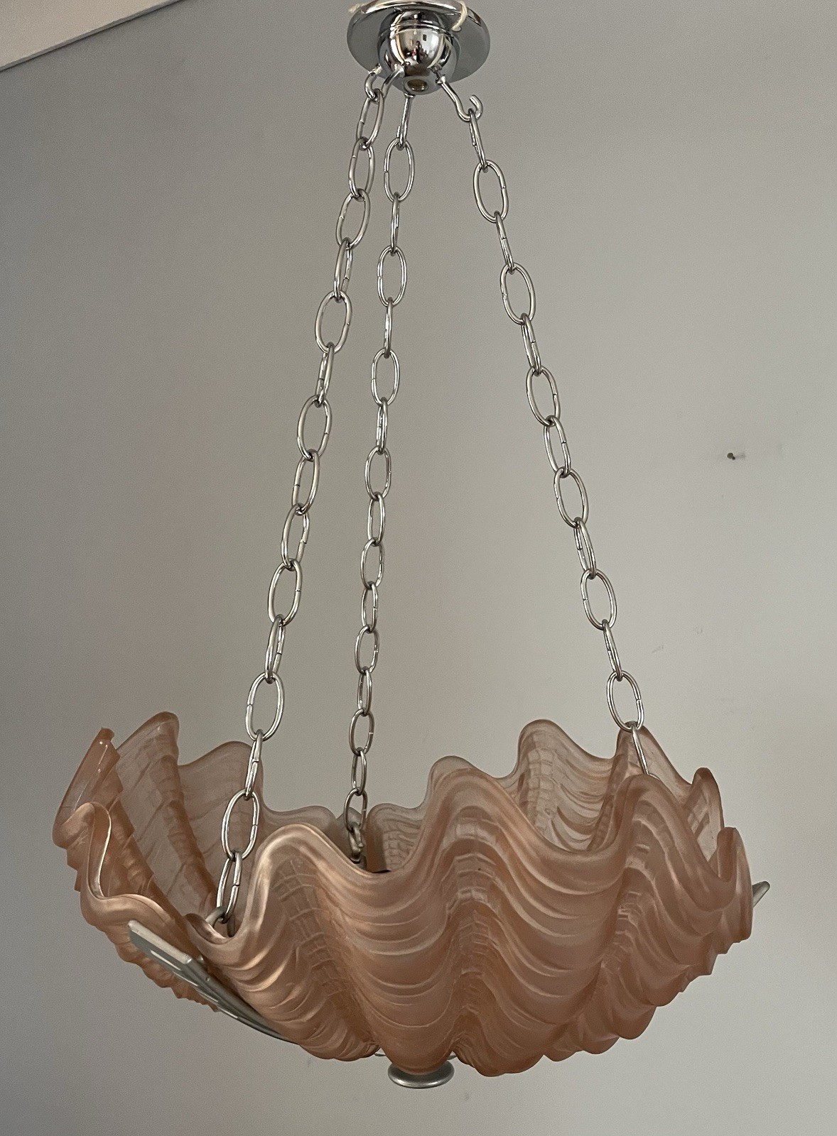 Art Deco Satin Pink Clam Shell Glass Plafonier Ceiling Light Shade
