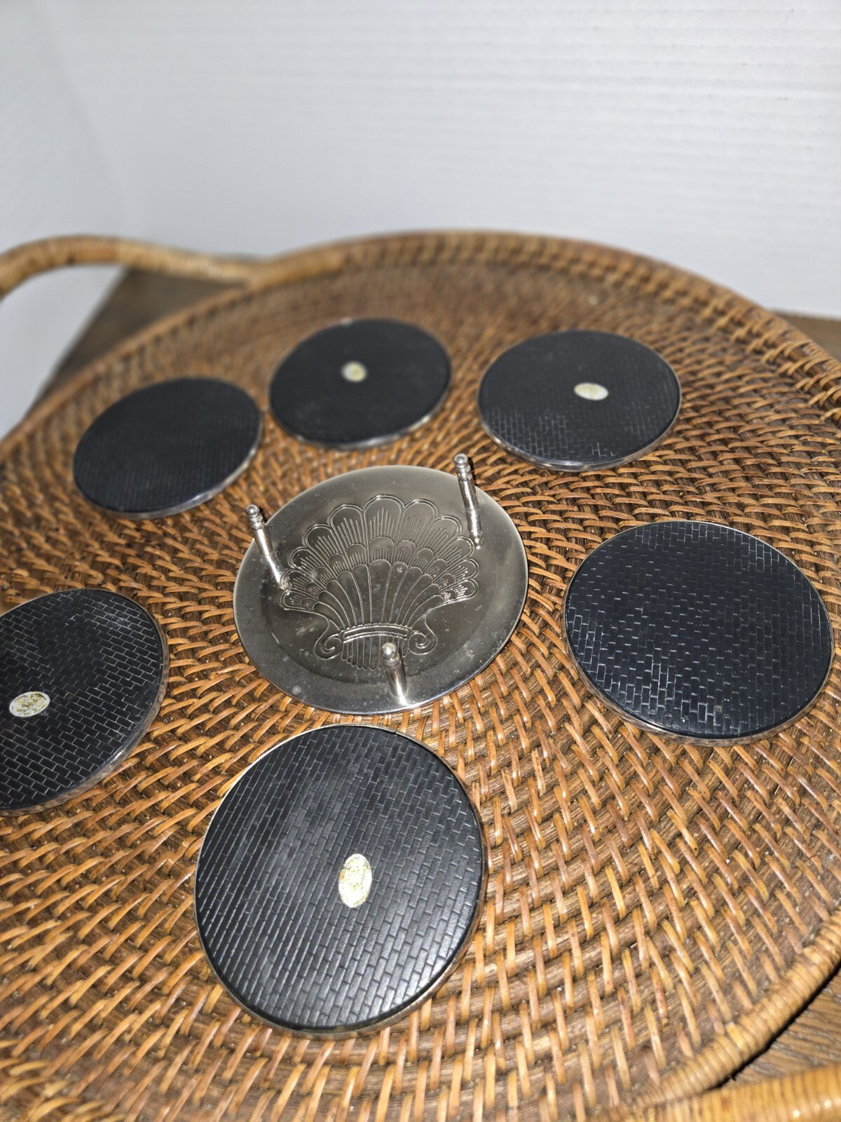 Silver Plated Vintage Coasters Made In Hong Kong Y2K 90s Coffee Table Decor 6pc