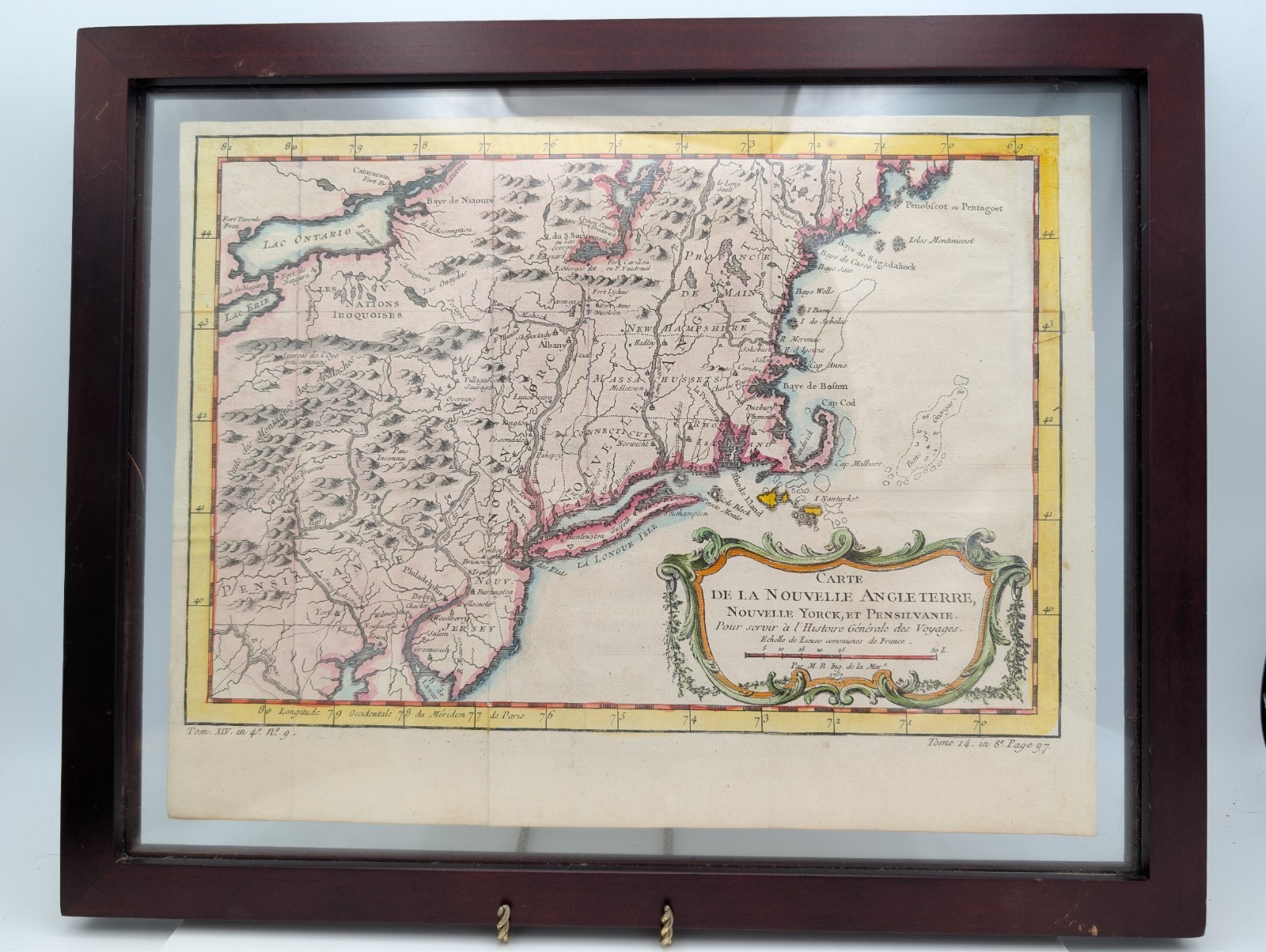1757 Bellin Antique Map New England New York Pennsylvania Prevost Hand Color