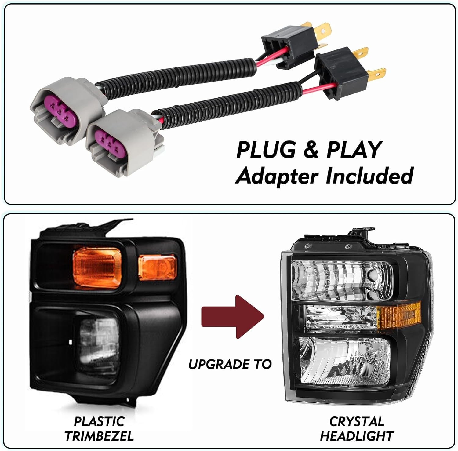 Headlight Assembly Set with Adapter Fit for 2008-2014 Ford E150 E250 2008-2021 E