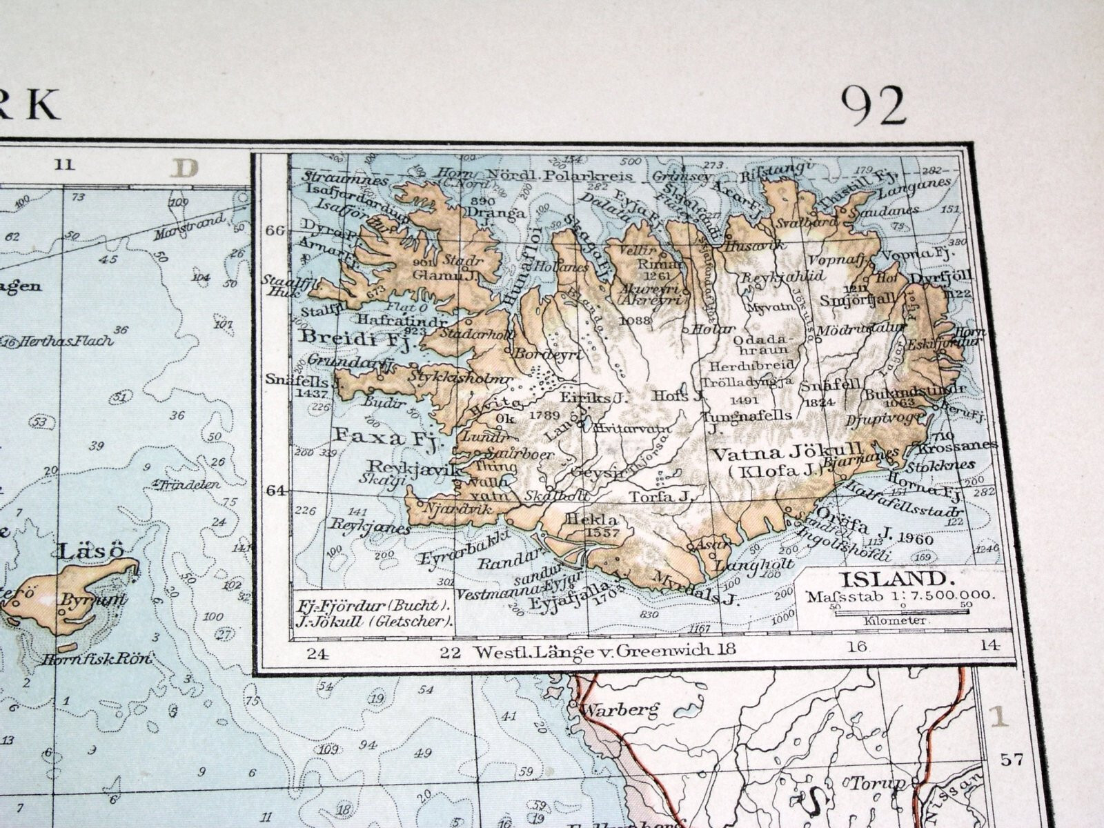1899 ANTIQUE MAP OF DENMARK / SCHLESWIG HOLSTEIN GERMANY / FAROE ICELAND