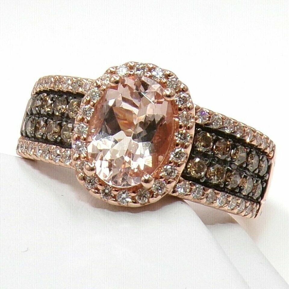 4 Ct Oval Lab Created Morganite & Brown Diamond Band Ring 14K Rose Gold Plated