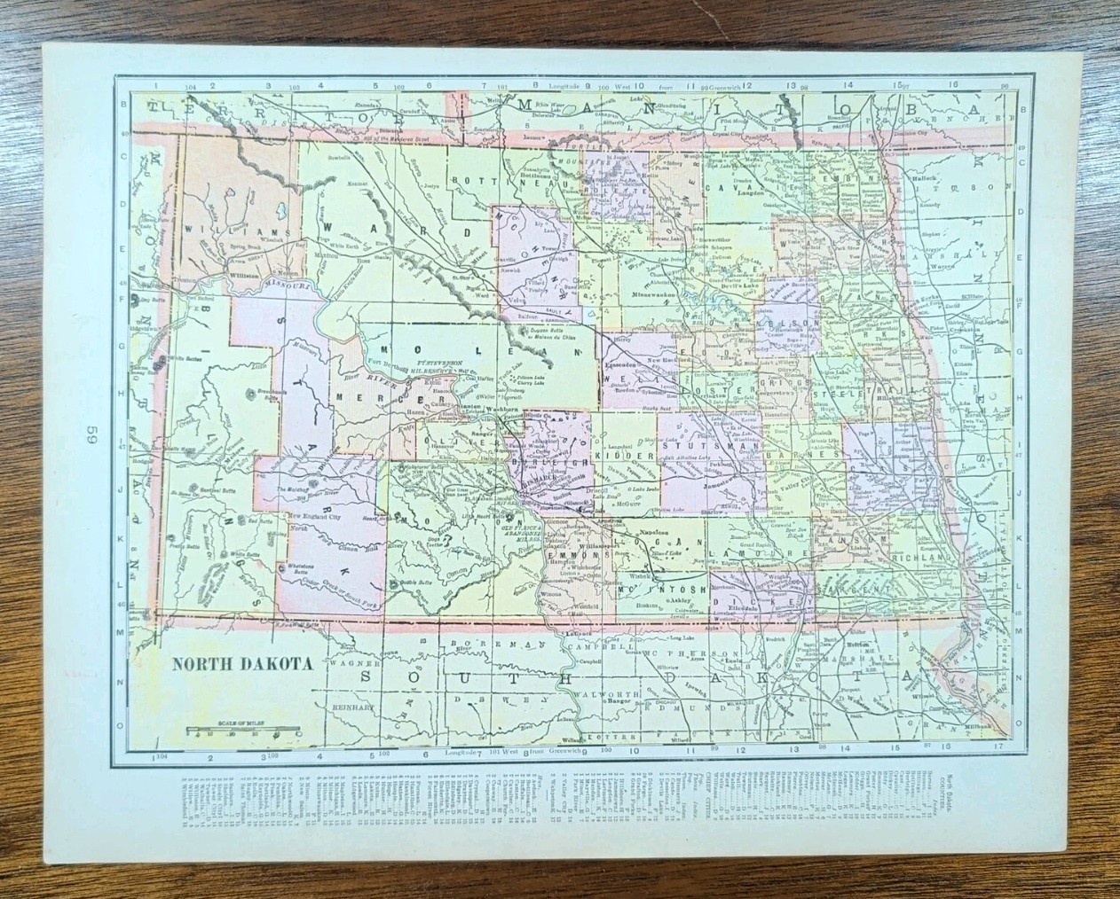 Vintage 1901 NORTH DAKOTA Map 14″x11″ Old Antique Original GRAND FORKS FARGO ND