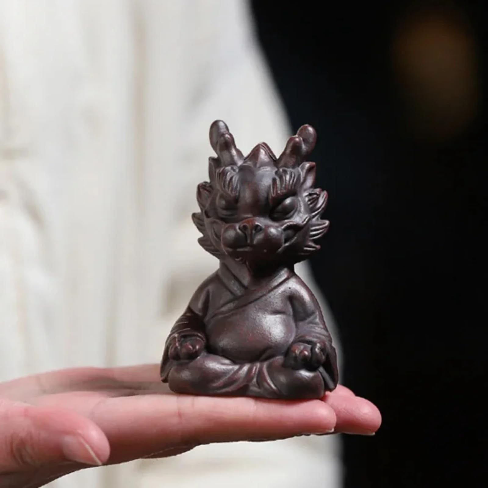 Purple Clay Tea Pet Meditation Dragon 9cm Chinese Statuary Tea Play Desktop