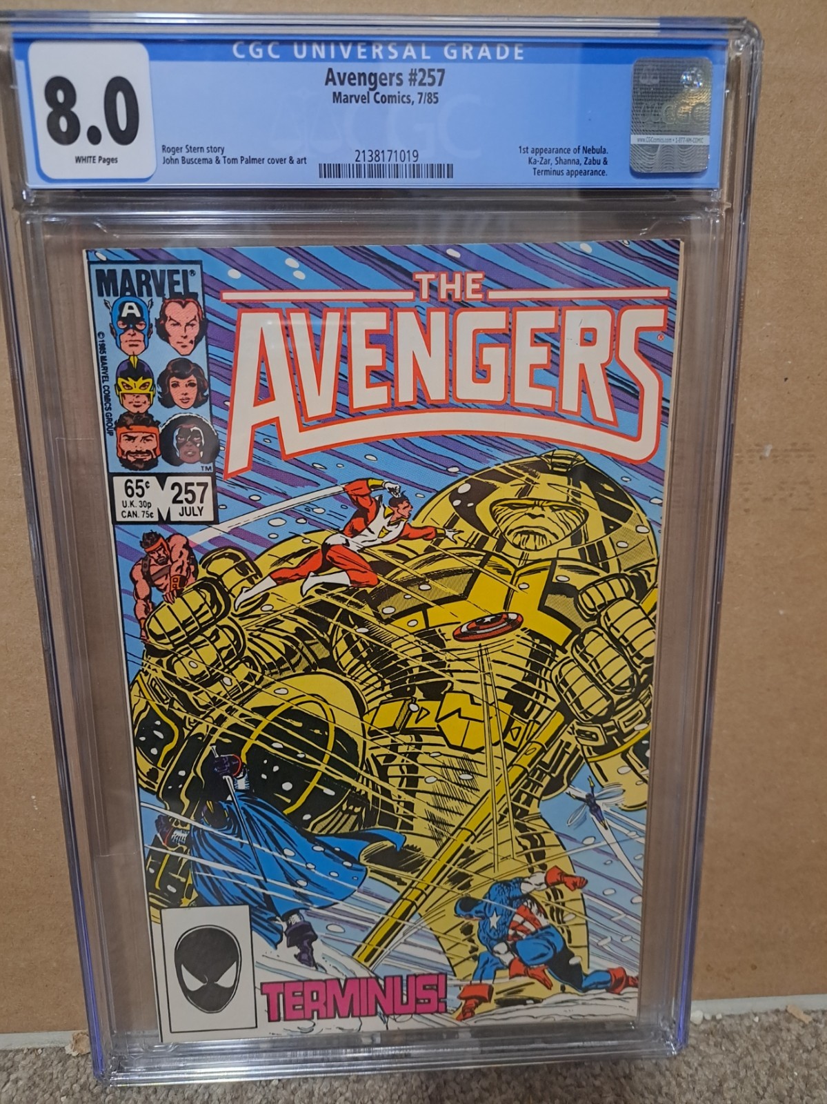 Marvel Comics The Avengers #257 !st Appearance Nebula Kazar Shanna Zebu CGC 8.0