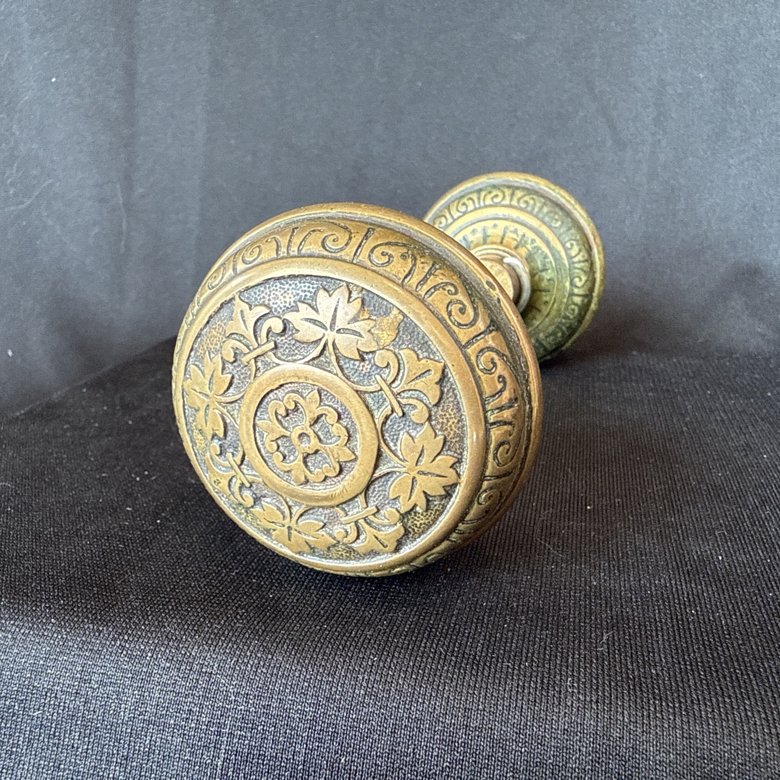 Antique Corbin Entry Size Door Knob (H-11100 ~1881 Leaf Pattern) Brass Both Side