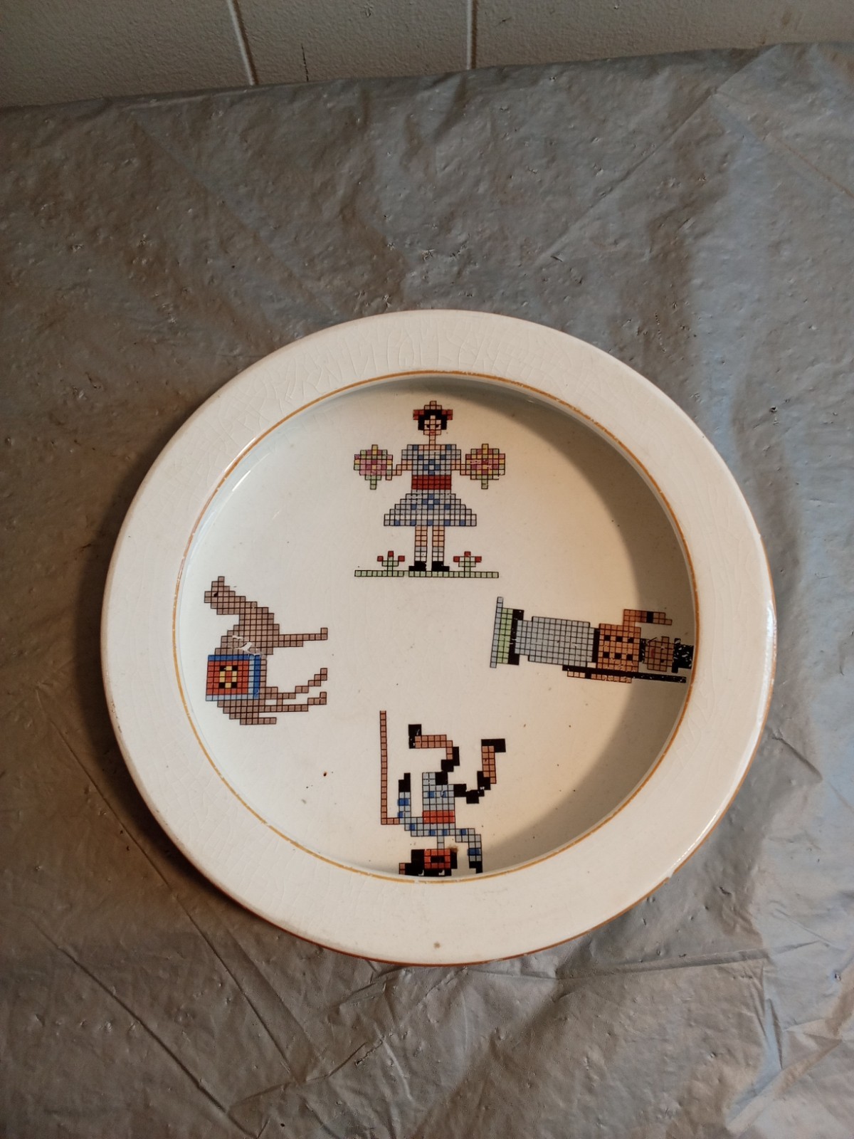 Vintage Edwin M Knowles Vitreous Cross Stitch Design Bowl