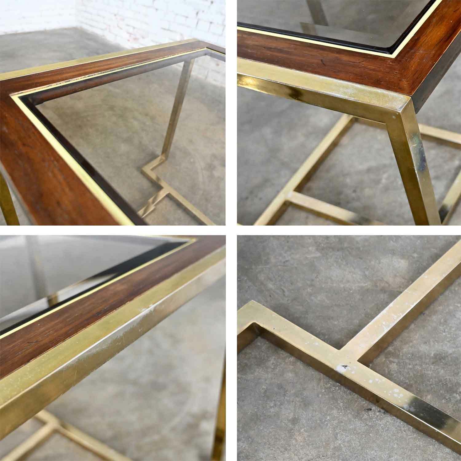 2 Brass Plated Wood & Glass End Tables by Thomasville Furn Style Milo Baughman