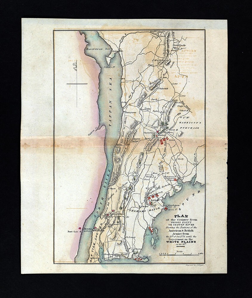 1834 Yeager Map US Revolutionary War Battle of White Plains New York Frogs Point