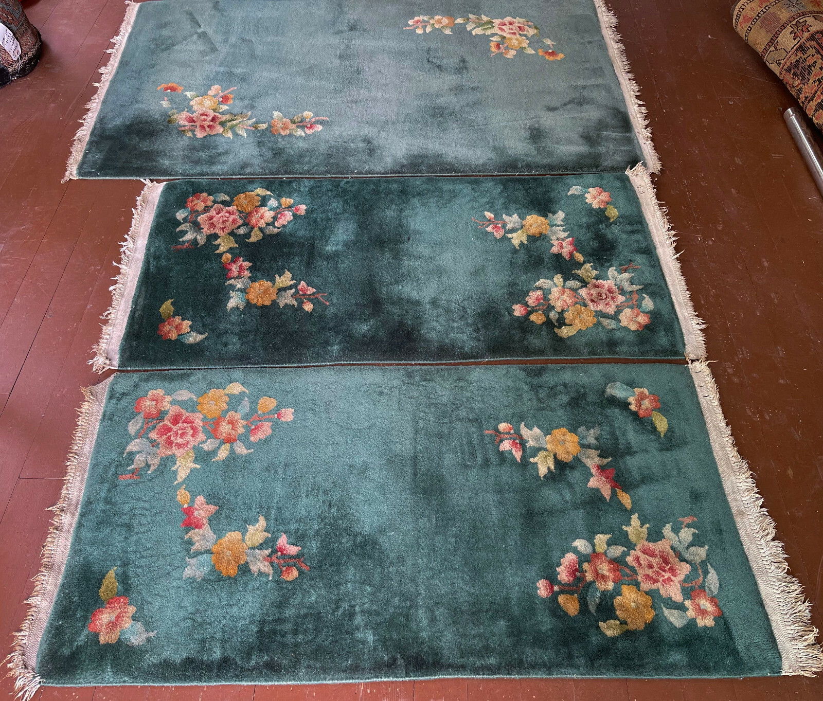 Beaytiful Antique Hand Made Art Deco Chinese Rug 3X5ft AND TWO 2X4 ft