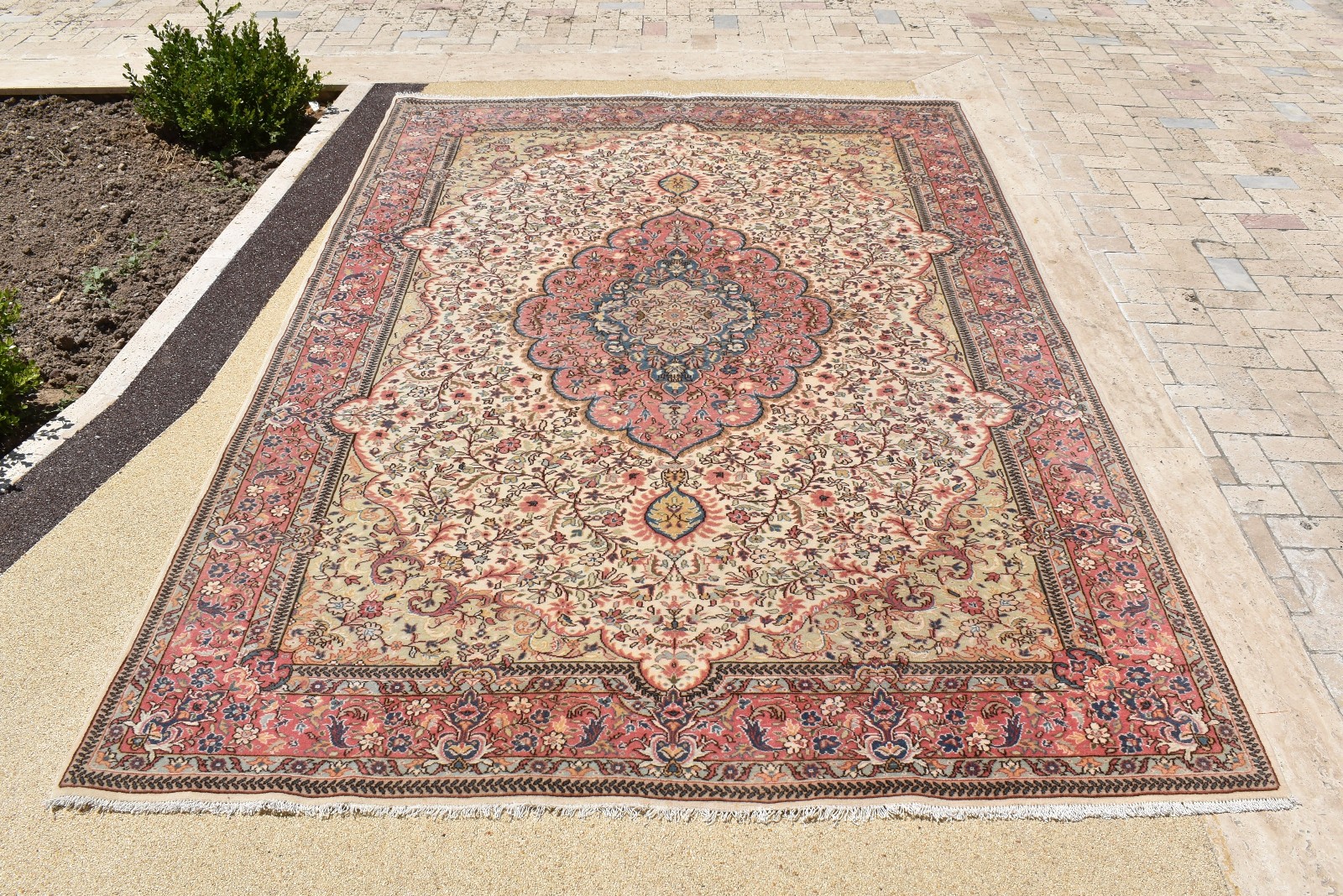 Turkish Carpet 6×10 Handwoven Konya Floral Pink Rug 205x310cm Natural Wool