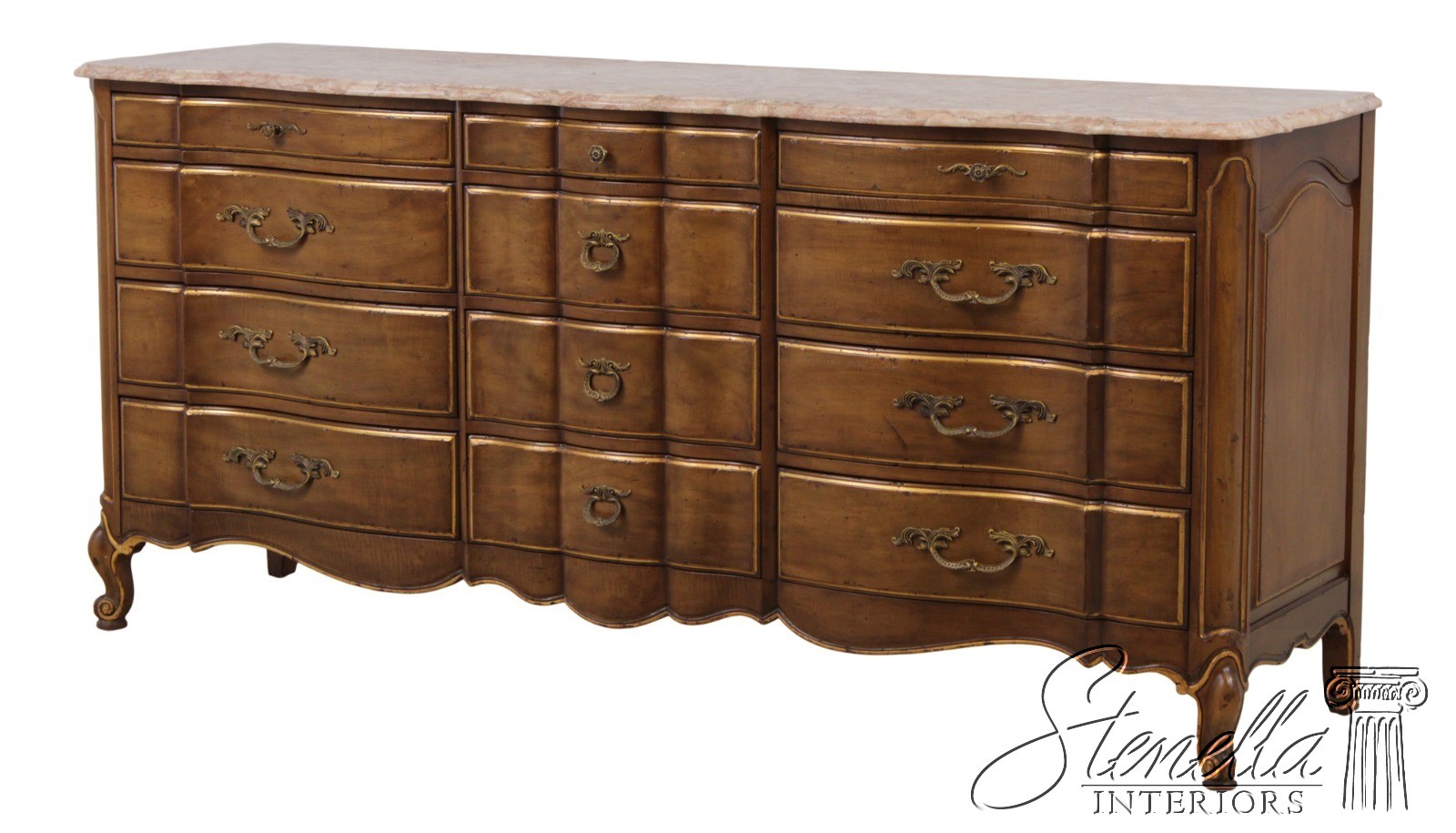 72573: Vintage French Provincial Mahogany Marble Top Dresser