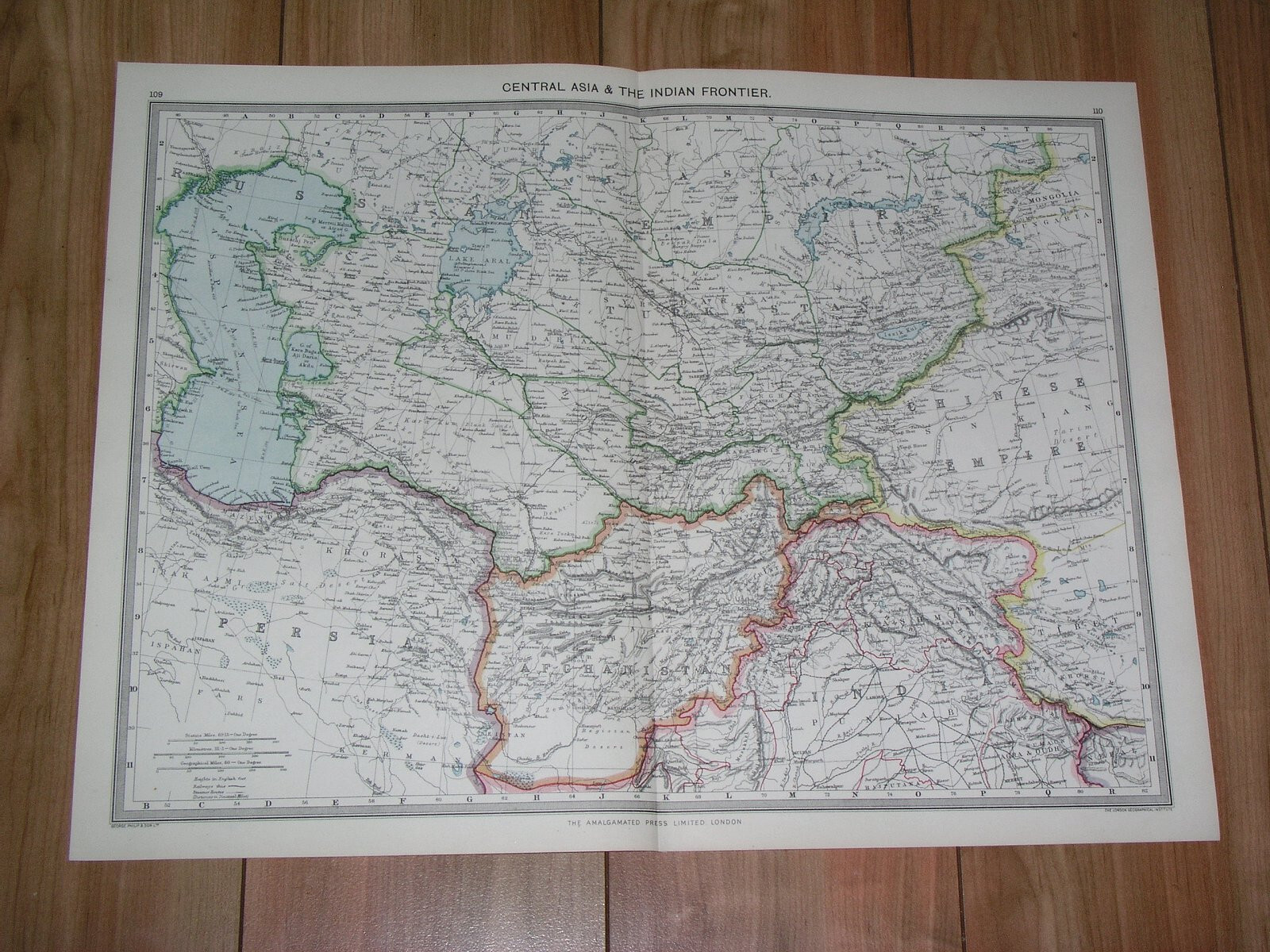 1908 ANTIQUE MAP OF KAZAKHSTAN IRAN PERSIA AFGHANISTAN INDIA CHINA TURKESTAN
