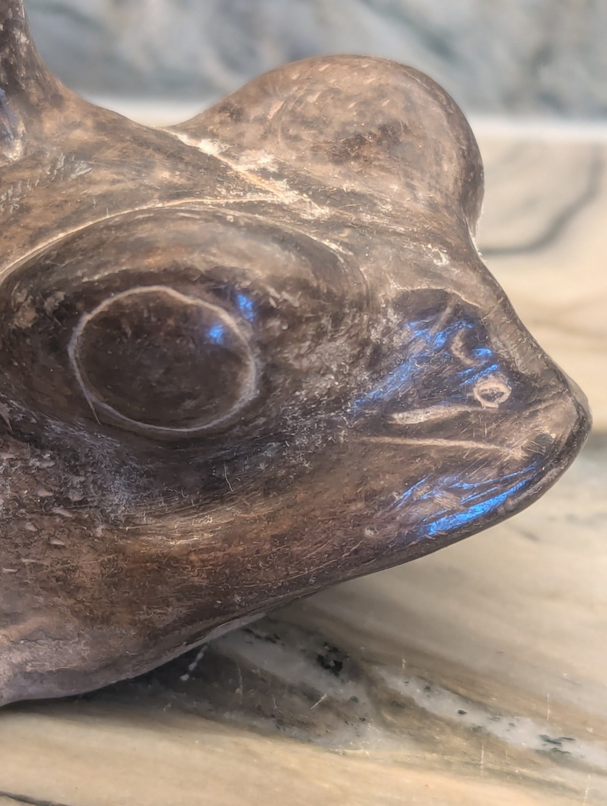 Antique Rare Mayan Frog Water Vessel, 1900’s, 5″x 3″ x 4″ Tall,