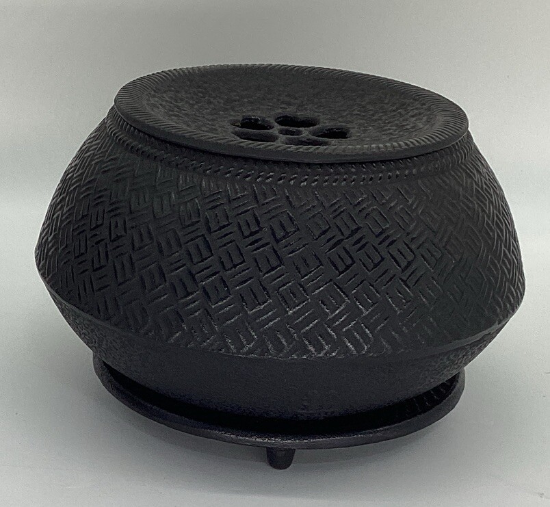 Antique Japanese Cast Iron Ikebana Suiban Vase With Artificial Flowers Blossoms