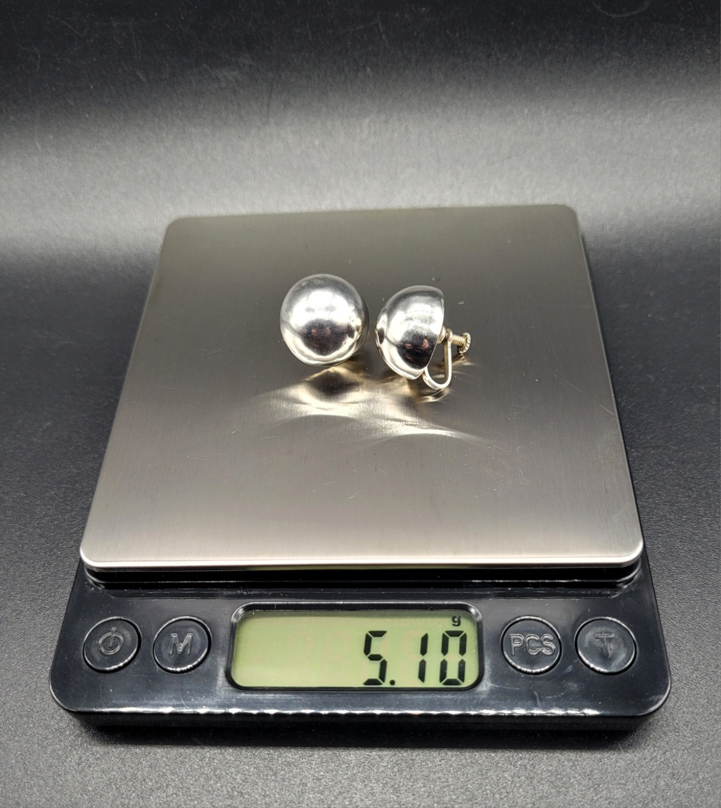 Vtg 1940s Sterling Silver Dome Button Style Screw Back Earrings 5.1g Scrap