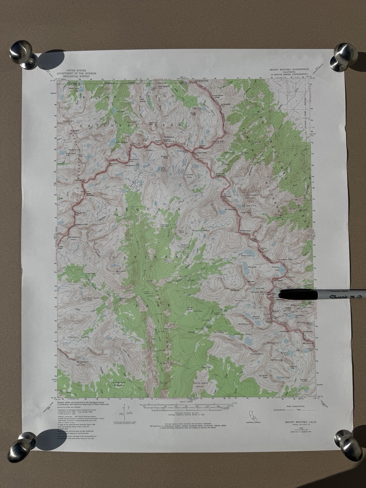 Mt Whitney Quadrangle 1967 Rolled Map 15 Minute Series Topographic 22×18 NICE!