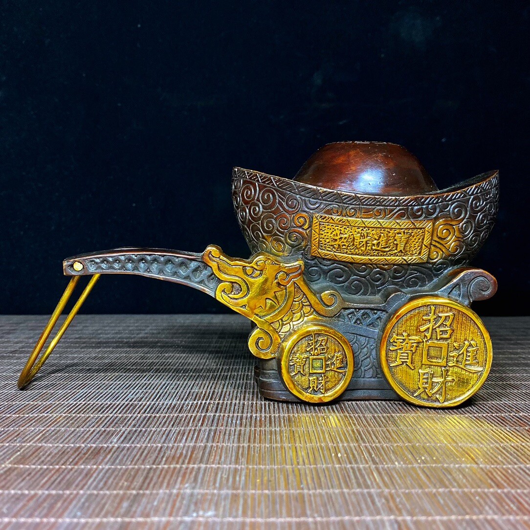 15″ old China antique Fine carving Pure copper Gilding cattle statue