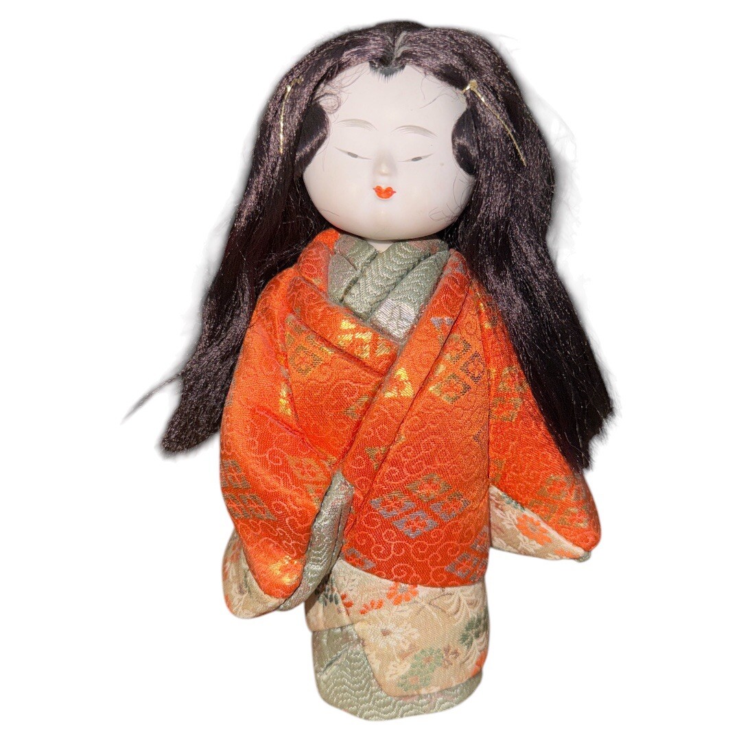 Vintage Kimekomi Ichimatsu Gofun Kimono Doll Porcelain Head 9 In Tall Japan