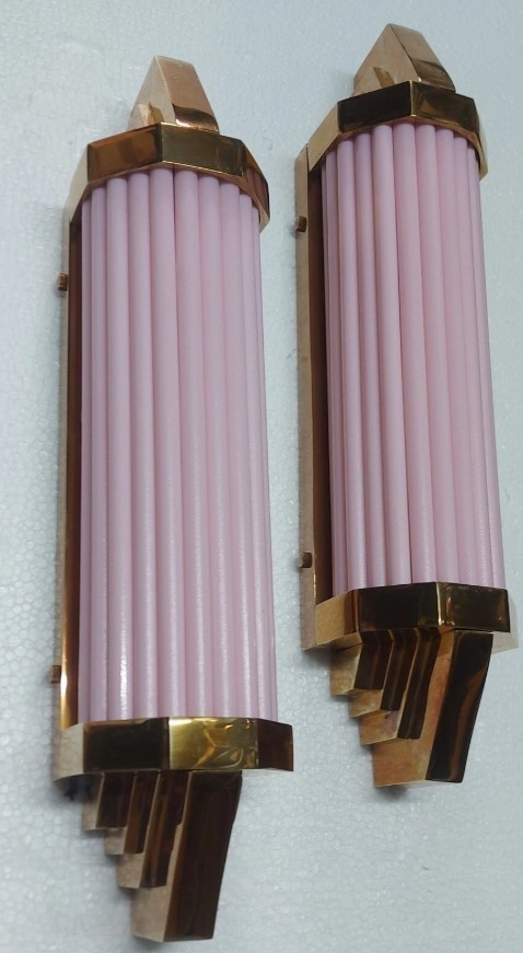 Antique Art Deco Brass Pink Glass Rod Wall Sconce Ship Light Lamp Vintage 1 Pc