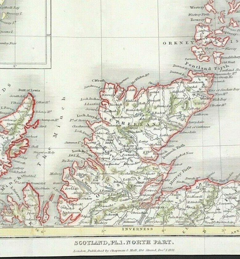 map Scotland by Sidney Hall 1832 fine detail engraved with hand colour