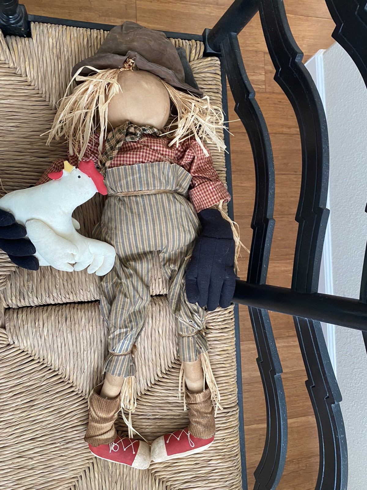 Primitive Scarecrow Doll with a Chicken 30 inches