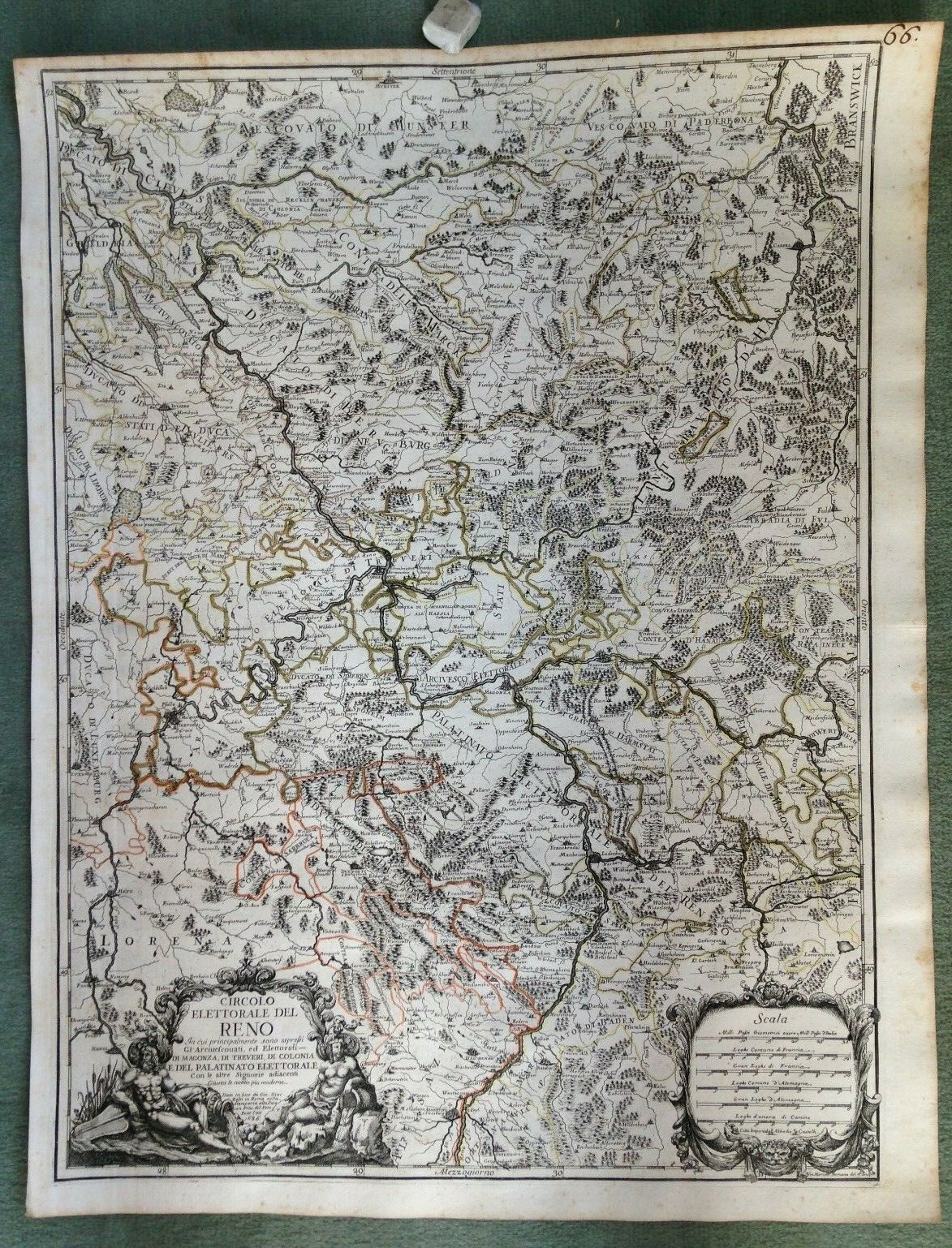 GERMANY LOWER RHINE 1686 GIACOMO ROSSI LARGE ANTIQUE ENGRAVED MAP 17TH CENTURY