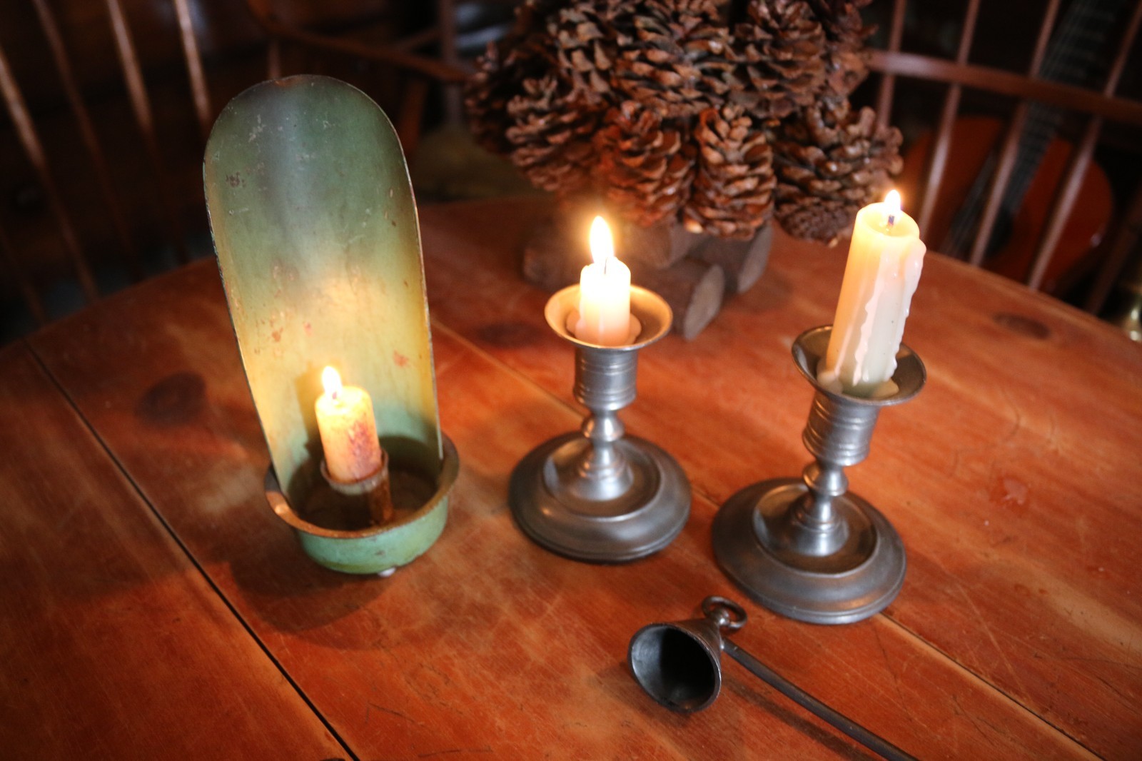 Primitive candle sconce, Cast iron trivet, candlesticks ,lot