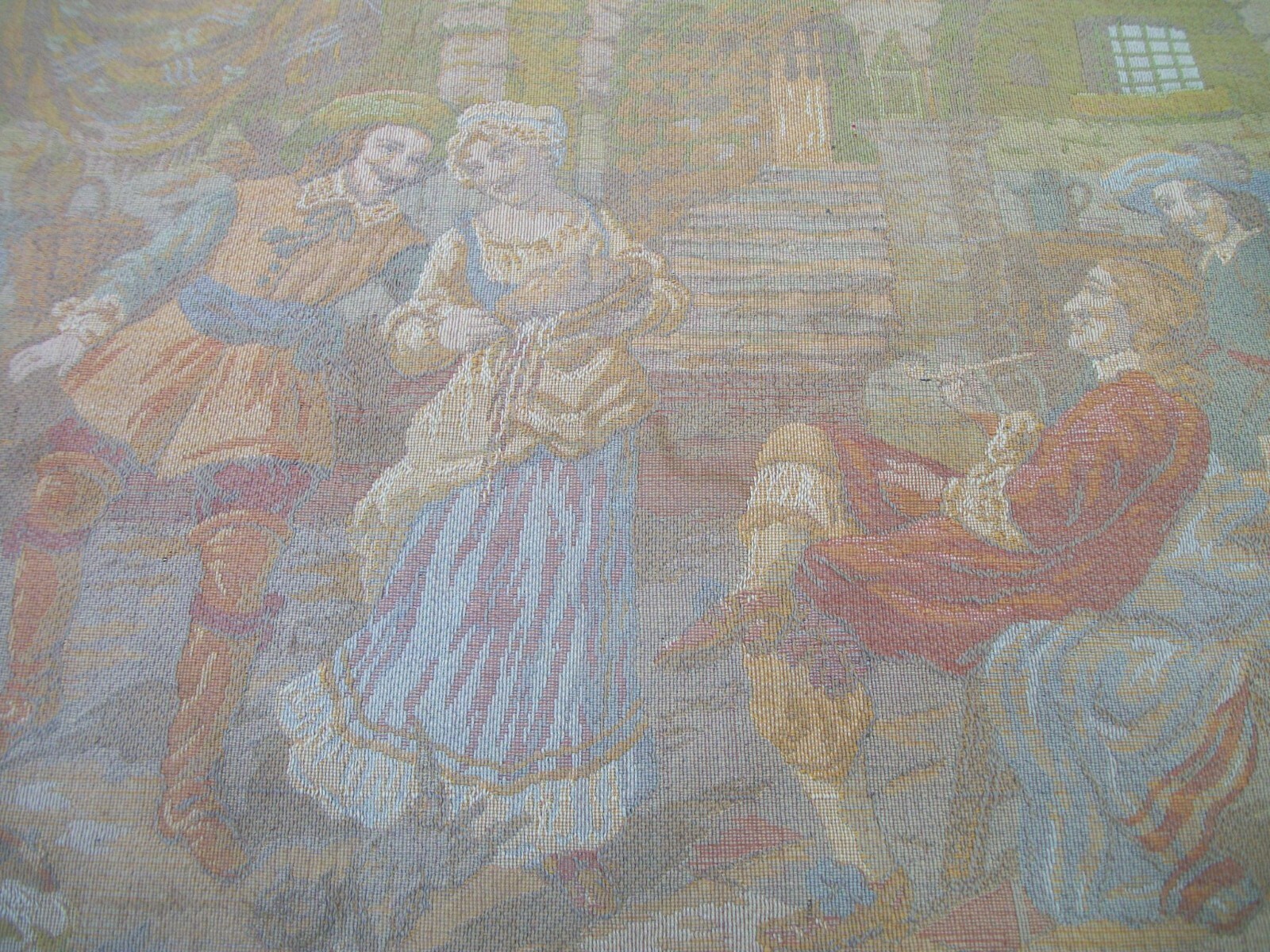 Vintage Tapestry 18.5″ x 54″ Wall Hanging Pub Scene No Markings Some Damage