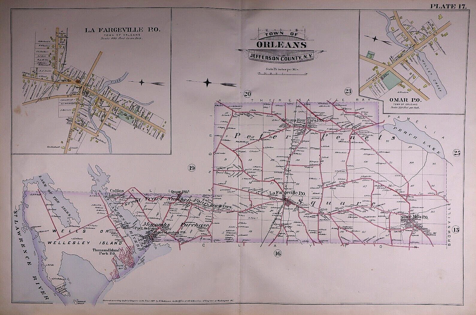 1888 Plat Map ~ ORLEANS, JEFFERSON Co., NEW YORK / LA FARGEVILLE PO (20×30)-#17
