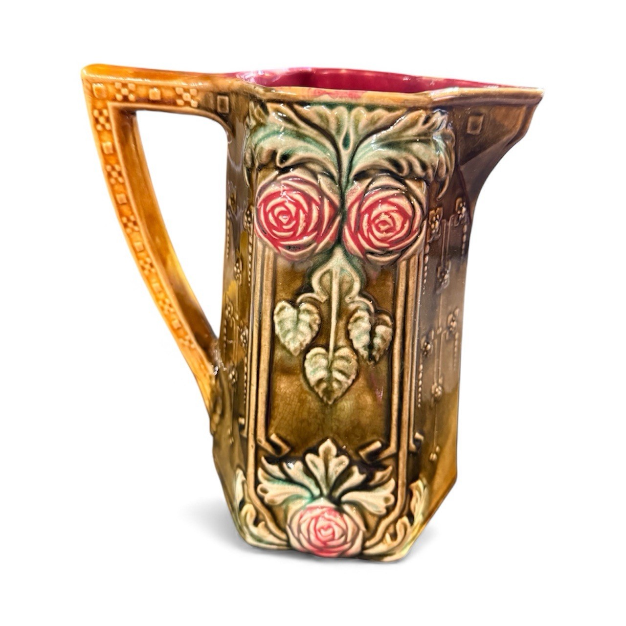French Art Nouveau Majolica Pitcher Frie Onnaing Model 781