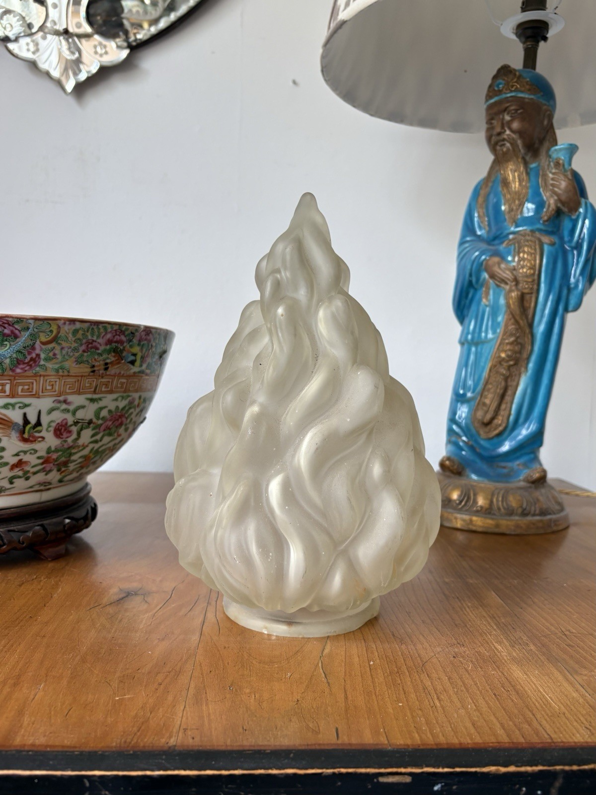 A Large French Art Deco, Flame Torch Frosted Glass Shade 26cm