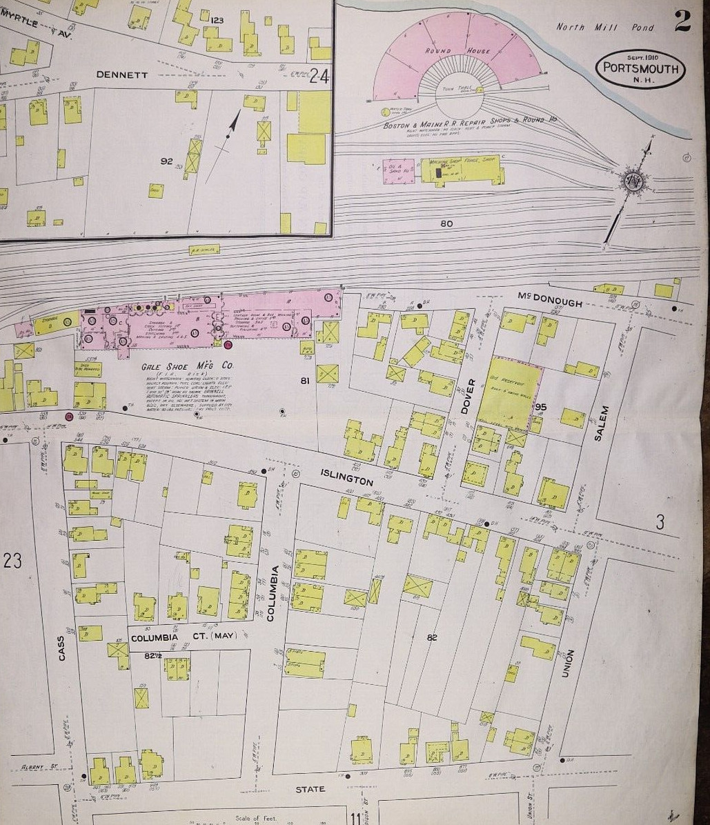 1910 Plat Map ~ BOSTON & MAINE R.R. ROUND HOUSE & SHOP, PORTSMOUTH, NH (21×25)#2