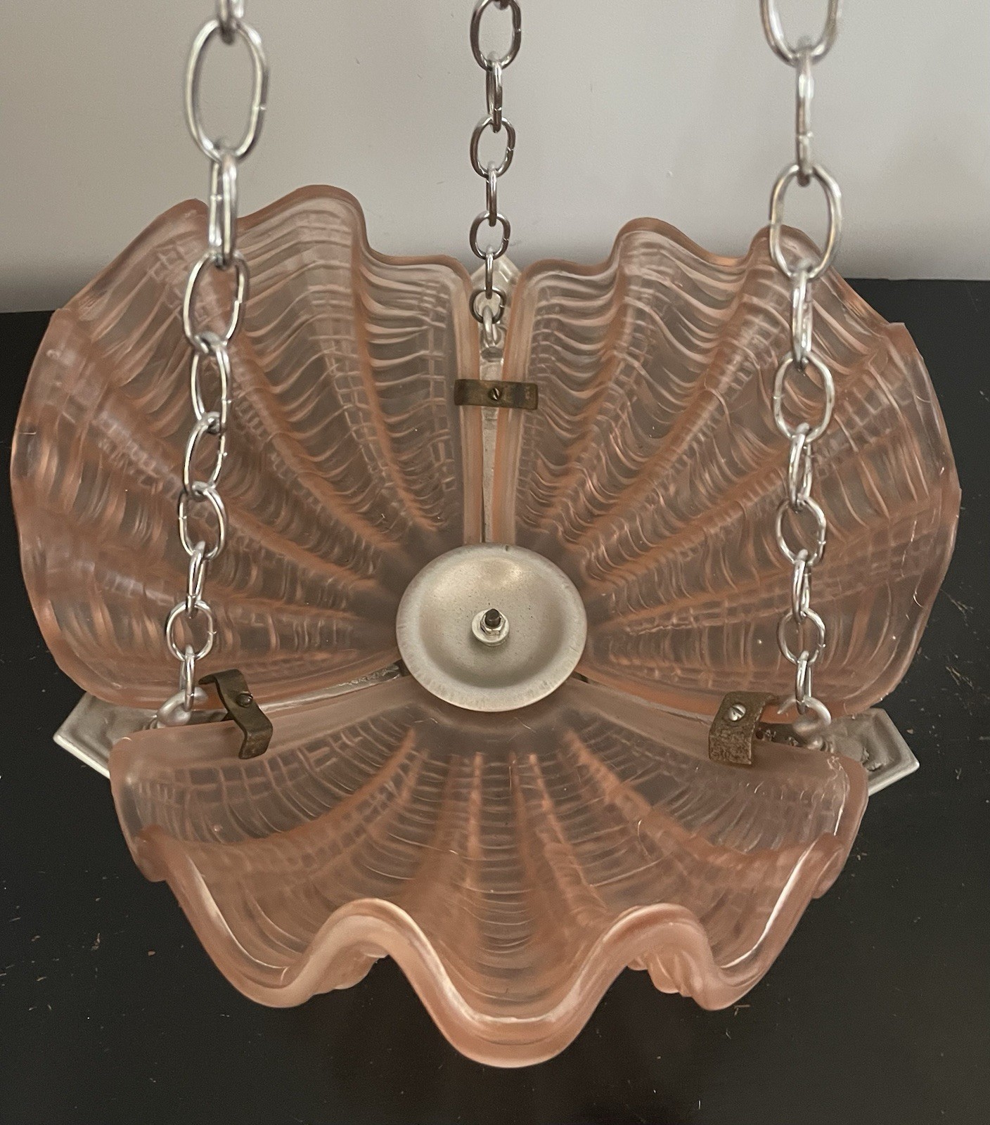 Art Deco Satin Pink Clam Shell Glass Plafonier Ceiling Light Shade