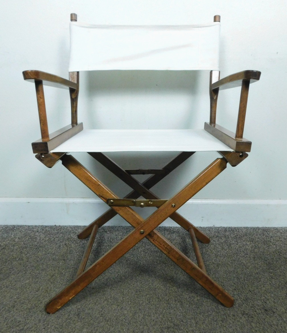 VTG Folding Wood Frame Director’s Chair Canvas Seat Medium Brown Solid Used