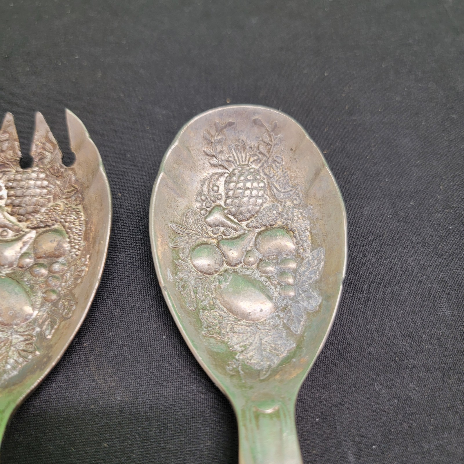 Vintage Silver Plated Salad Serving Fork & Spoon & Cake Knife Embossed Fruit…