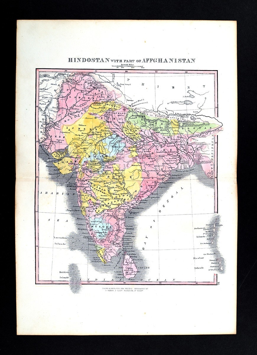 1848 D Nimmo Map India Nepal Bhutan Tibet Ceylon Bombay Calcutta Cashmere Madras