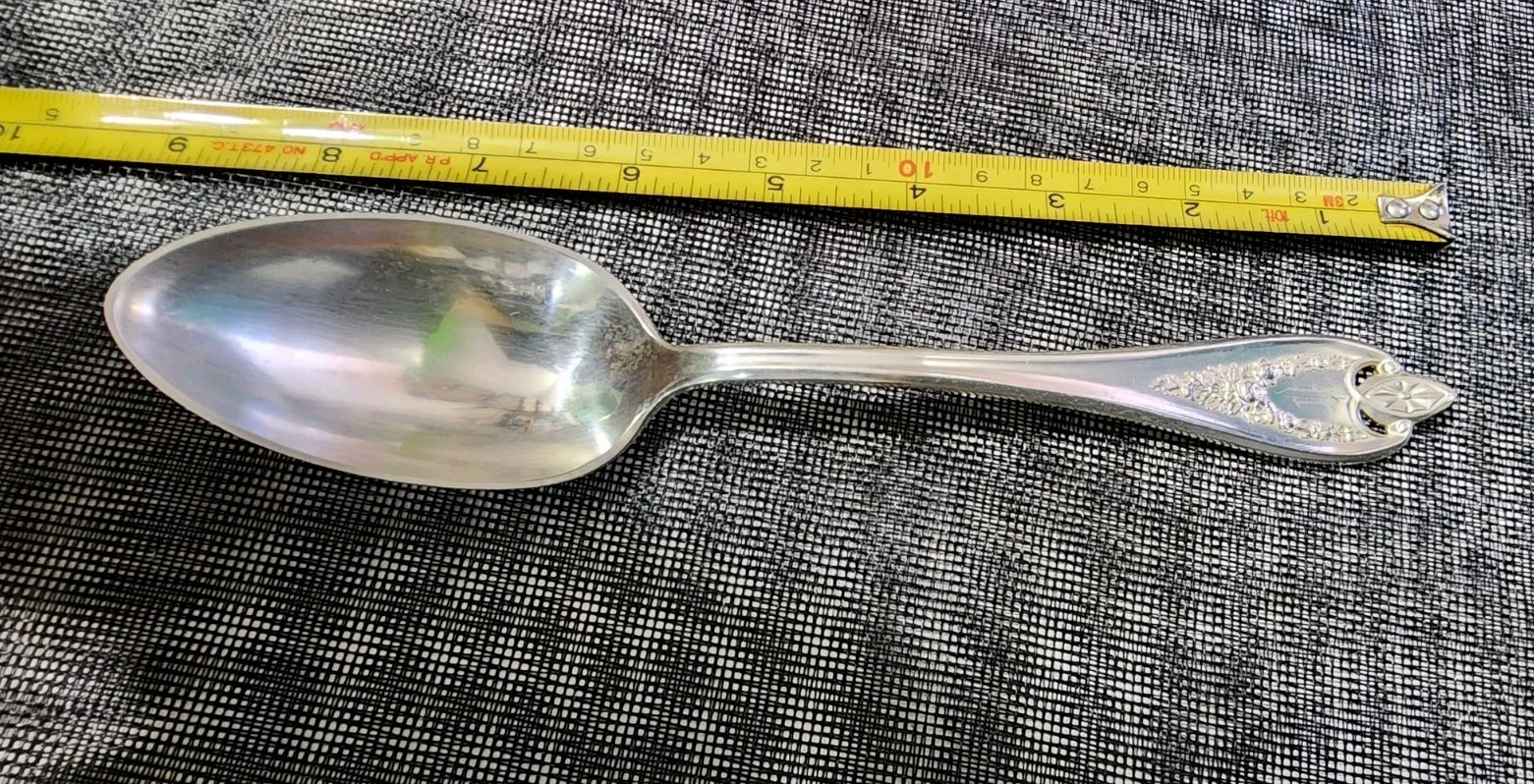 👌ANTIQUE P MONOGRAMMED c1911 OLD COLONY SILVERPLATED TABLE SERVING SPOON 🥄