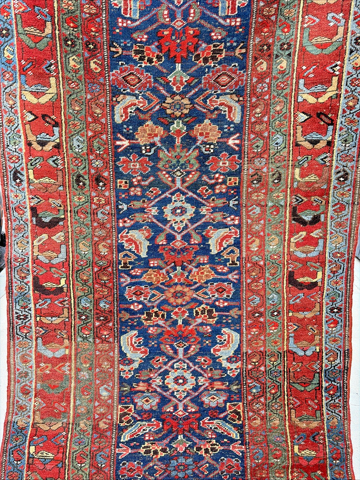 Auth: 19th C Antique Bijar Runner Rare Kurdish Beauty Organic Blue 4″X18′