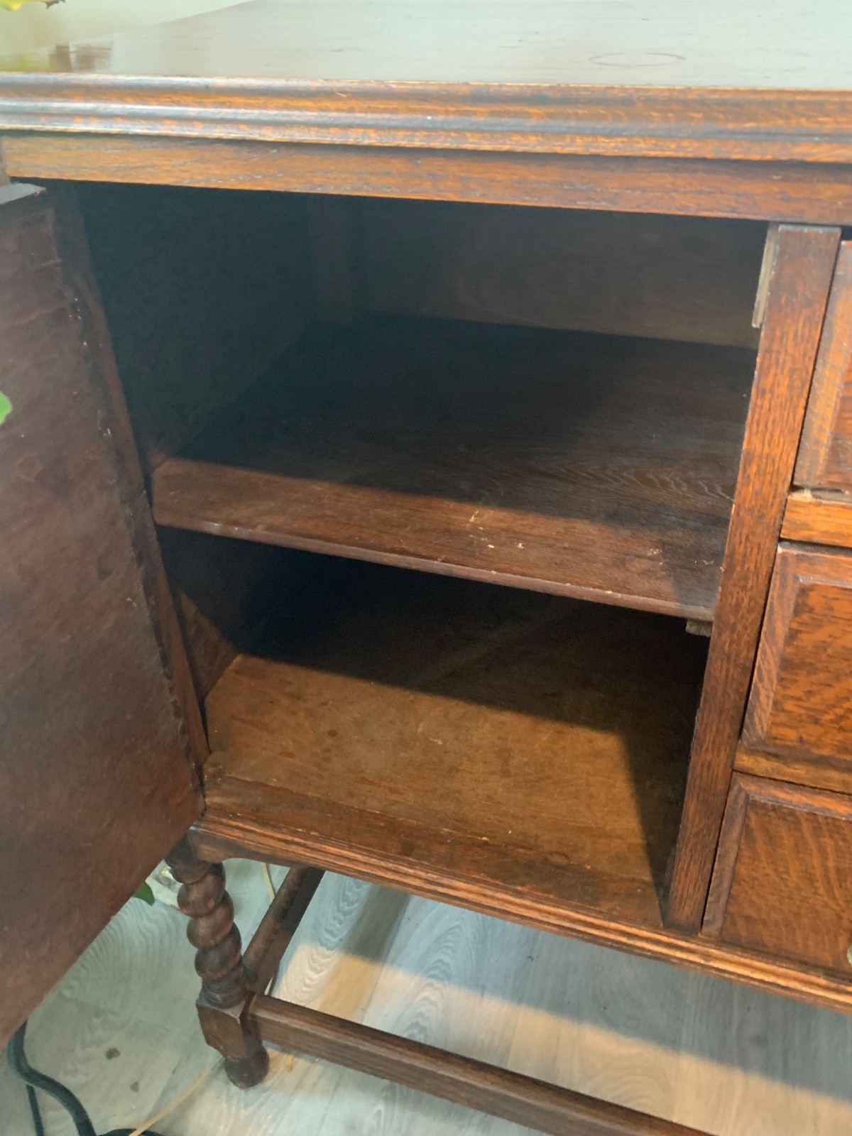 Vintage original Jacobean sideboard buffet, tiger oak