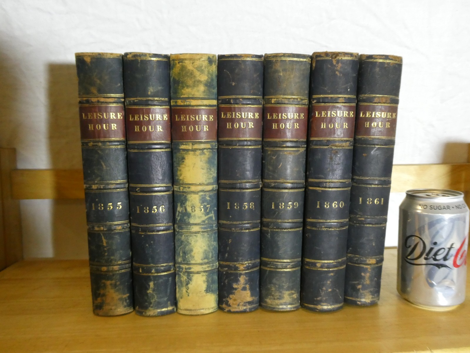 1855-1861 LEISURE HOUR Half Leather Bound SHELF FILLERS Books